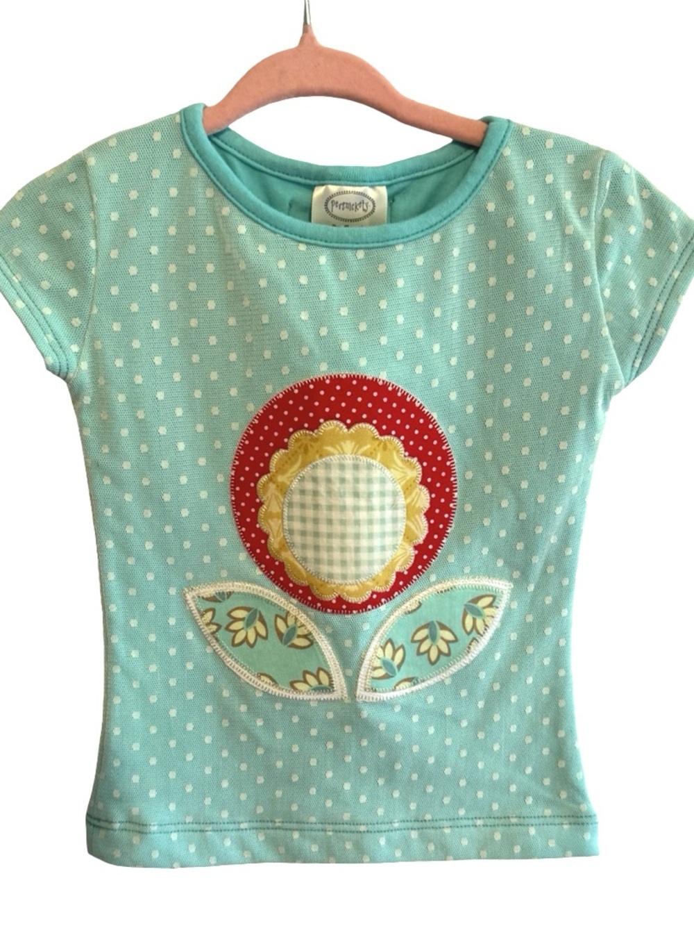 Persnickety Aqua Floral Top Girls Size 12 Months Short Sleeve Red Flower NWOT